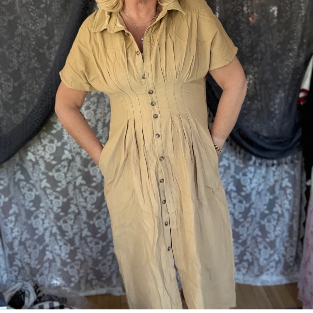 Camel Colored Corduroy Button-up Dress By Hayden